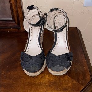 Black Coach wedge heels with ankle strap